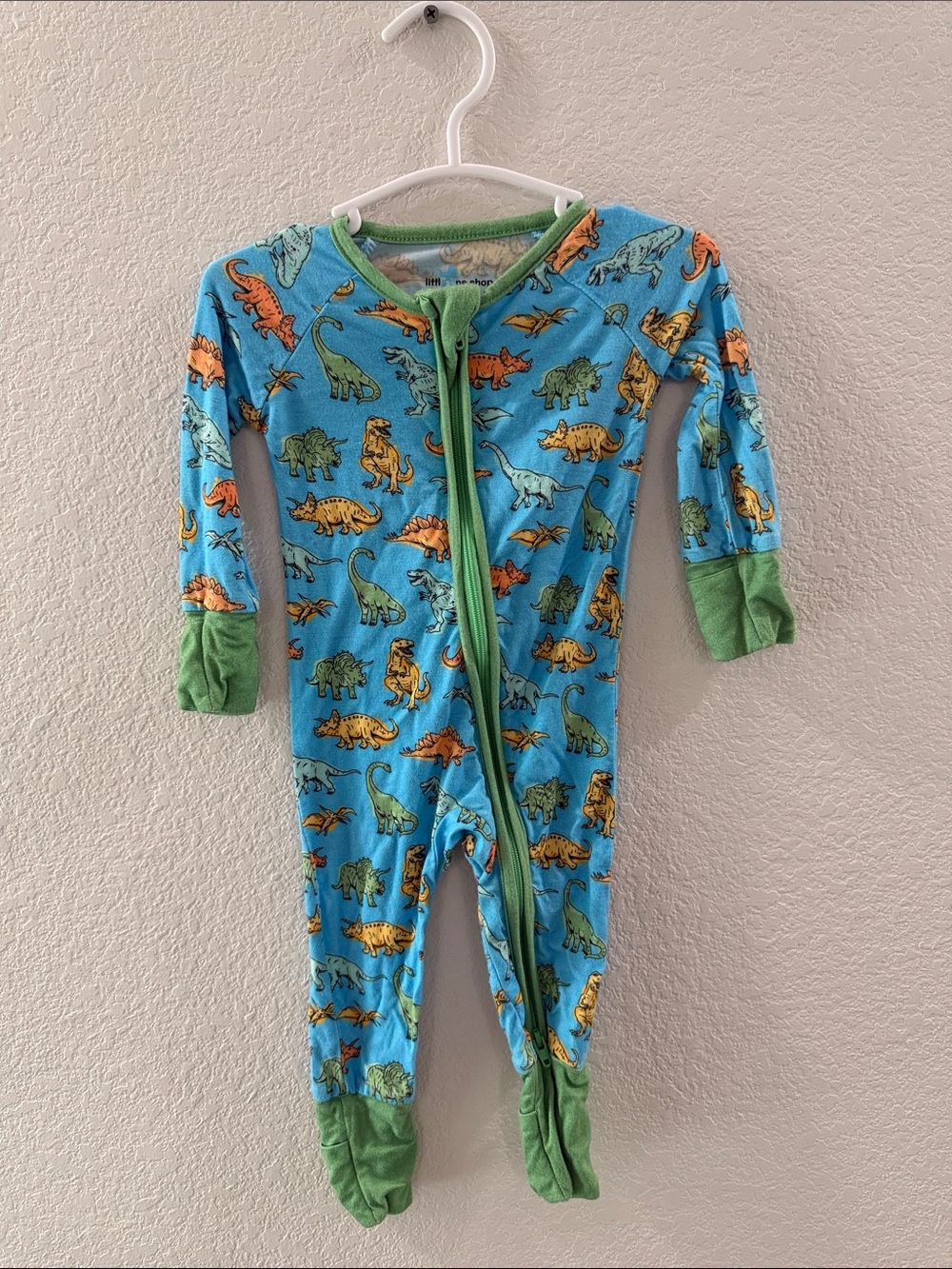 Little One Shop Bamboo Zippered Footie with Dinosaur Print